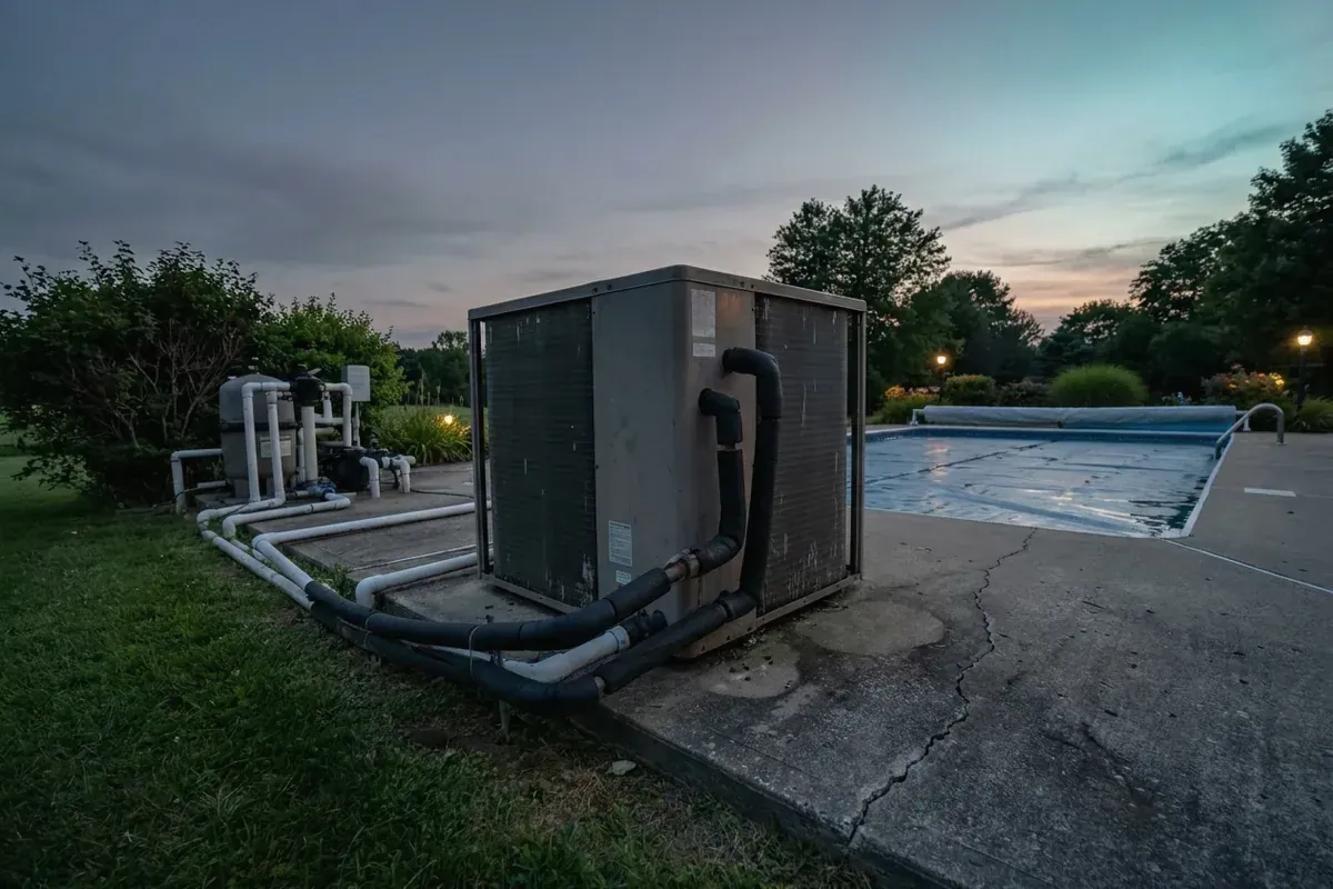 Heat pump beside the pool used to work out the heating cost